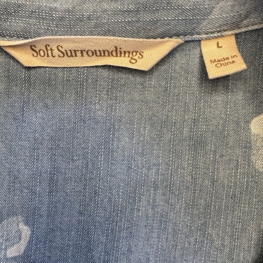 Soft Surroundings Tunic Top Sz L Shirt Women Denim Blue Tencel Chambray Lochlea - Picture 5 of 7